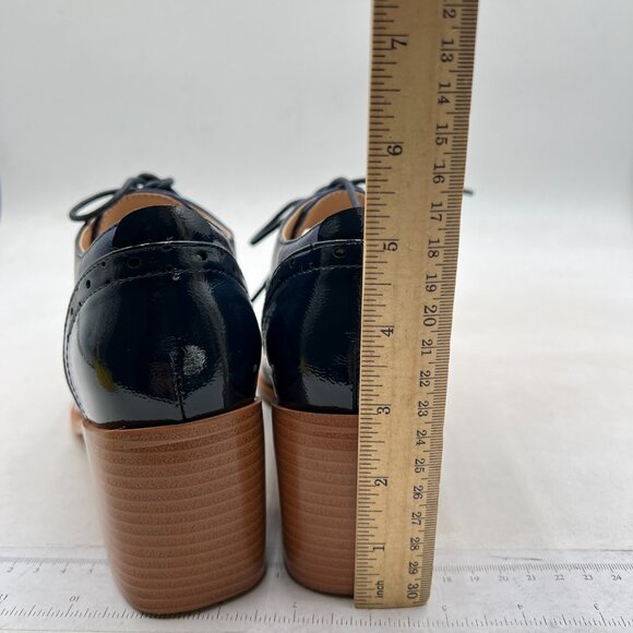 FOWT Women's Perforated Lace-Up Oxfords Mid Chunky Heel Derby Shoes Blue Shoes - Picture 5 of 8